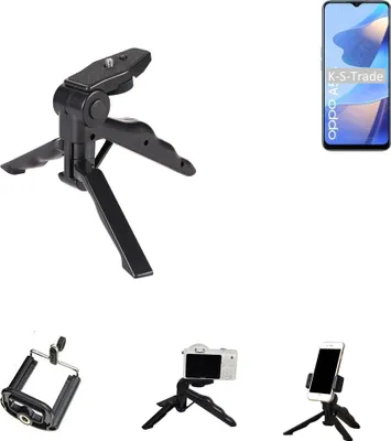 Produktbild von K-S-Trade Stativ Tisch-Ständer Dreibein Handy-Stativ Ständer kompatibel mit Oppo A54s Mini-Stativ Smartphone Tripod Handy-Stativ aus Plastik schwarz