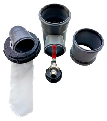 Produktbild von Set Fallrohr Regensammler DN 110/75 Auslaufhahn IBC Deckelfilter Bogen DN 75 89°