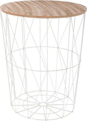 Produktbild von Korbtisch Beistelltisch Metall Korb mit Holz Deckel 47 x 47 x 57 cm