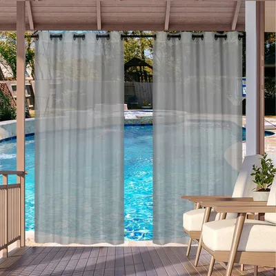 Produktbild von Türvorhang Außenvorhang für Terrasse, graue Leinenoptik, halbdurchsichtige Vorhänge, wasserfest, lichtfilternd, Voile-Außenvorhänge mit Ösen für Pergo