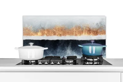 Obrázok produktu pre MuchoWow® Splashback Kuchyňa - Kuchynský backsplash - Ochrana steny pre sporák a drez Zlato - Abstraktné - Dizajn 90x45cm Alu-Dibond (alternatíva k