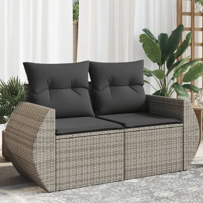 Produktbild von Design Gartensofa 2-Sitzer mit Kissen Grau Poly Rattan, Gartensofas 2024
