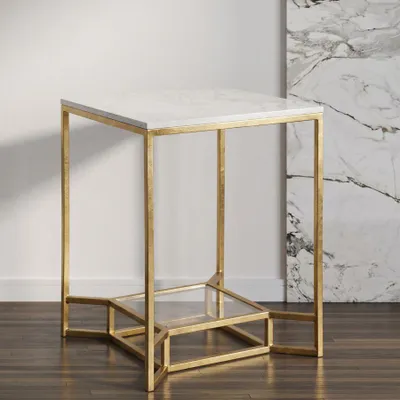 Immagine prodotto di Mauro Ferretti tavolino Doppio Marmo 47x47x60 cm bianco oro