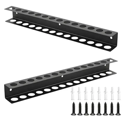 Productafbeelding van 2 stuks schroevendraaierhouders met 14 gaten, 40 cm gereedschapshouder muur, zwart
