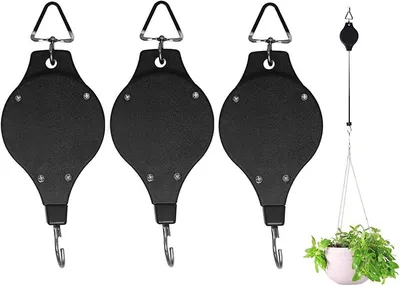 Produktbild von 3 Stück Seilrolle Ampelaufzug Pflanzenlift Einziehbarer, Blumenkorb-Haken, Verstellbarer Pull Down Aufhänger Haken Pflanzen Halter für Vogelhaus Blumenampel