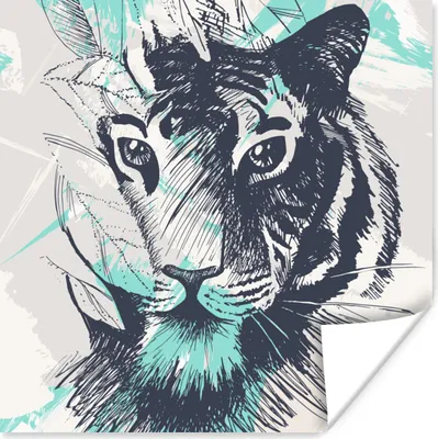 Produktbild von MuchoWow® Poster Tiger - Abstrakt - Blau 75x75 cm - Wand Dekoration
