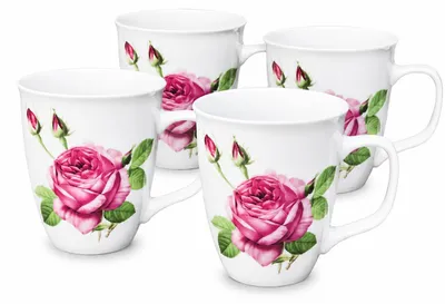 Produktbild von 4er Set Porzellantassen Rosenmotiv – je 0,4 Liter