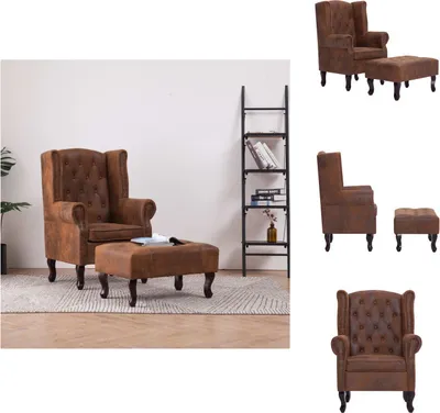 Zdjęcie produktu dla vidaXL Fotel i podnóżek Chesterfield brązowy zamszowy - Fotel