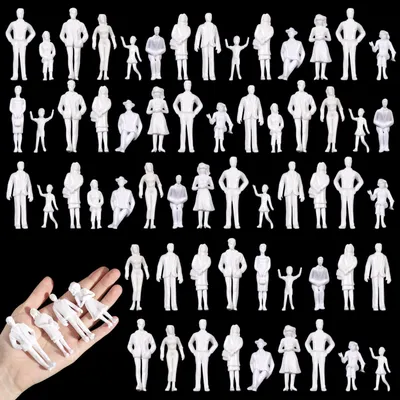80 Mini-Menschenfiguren 1:25, unbemalt, weiß, für Dioramen