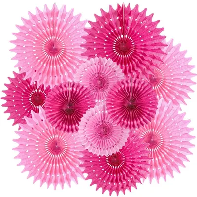 Productafbeelding van Papieren waaierdecoratie, set van 12, rozenmotieven, roze/roze, 20-35 cm, zijdepapier