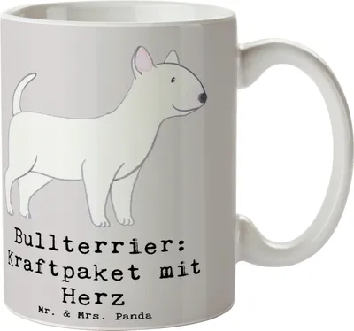 Produktbild von Mr. & Mrs. Panda Tasse Bullterrier Kraftpaket - Grau Pastell - Geschenk, Energie, Hund, design, Hunderassen Beschreibung, Pott, Hunderasse, Vielfalt, Teetasse, Becher