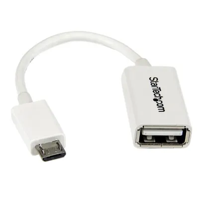 Produktbild von StarTech.com Micro USB auf USB OTG Adapter Stecker / Buchse - Micro USB zu USB Kabel 12cm - On The Go Kabel - Weiß - USB-Adapter - USB (W)