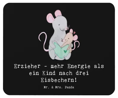 Produktbild von Mr. & Mrs. Panda Mouse Pad Erzieher Energie - Schwarz - Geschenk, Berufsgestaltung, Wertschätzung, Beruf, Mousepad, laptop, Geschenke für Berufstätige, Berufe, computer