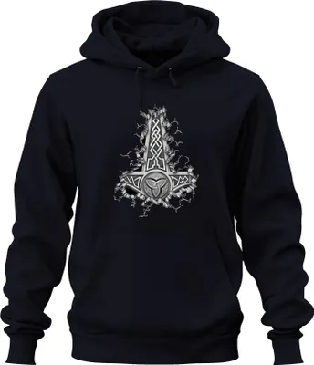 Obrázek produktu pro Viking Mjölnir Thorhammer Keltský uzel Thor Odin Uni mikina s kapucí, Navy, XL