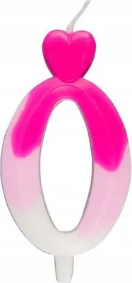 Produktbild von Herzkerze mit der Zahl 0, Rosa und Weiß, 6,5 cm