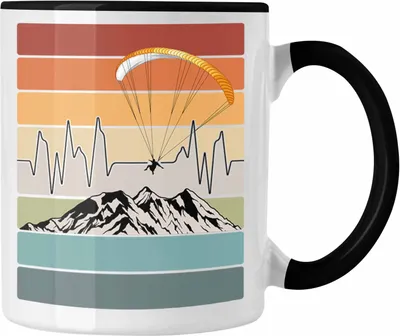 Produktbild von Trendation - Gleitschirm Tasse Geschenk Gleitschirmflieger Geschenkidee Herzschlag (Schwarz)