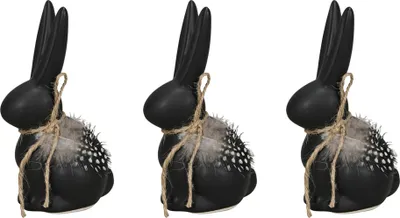 Produktbild von 3tlg. Dekohase FEATHER schwarz H13cm Osterhasemit Feder Osterdekoration modern