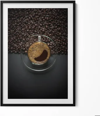 Produktbild von Kaffee und Bohnen– Wandbild mit Rahmen – Gerahmtes Bild  – Wanddekoration – 70x100 cm –  Schwarz Rahmen