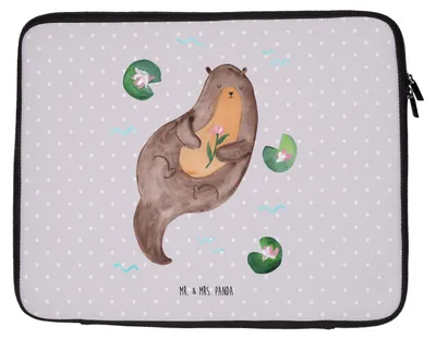 Produktbild von Mr. & Mrs. Panda Laptophülle Otter Seerose 33 x 42 cm - Grau Pastell - Geschenk, Laptoptasche, Wasser, Laptop Sleeve, Hülle, Fluss, glücklich, Seeotter, Tasche
