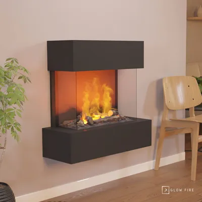 Produktbild von GLOW FIRE Elektrokamin 'Hölderlin Sims'| Wasserdampf Kamin mit OMC 600 inkl. Holz in schwarz als Wandkamin| HxBxT: 88x80x30 cm