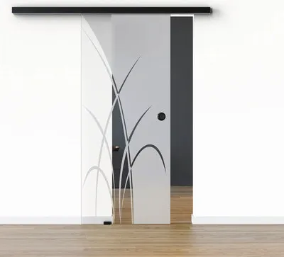 Produktbild von Pertura Glasschiebetür Komplettset Glera Green 02 900x2175 mm Links inkl. Beschlag Selir Aluminium schwarz,Griffmuschel