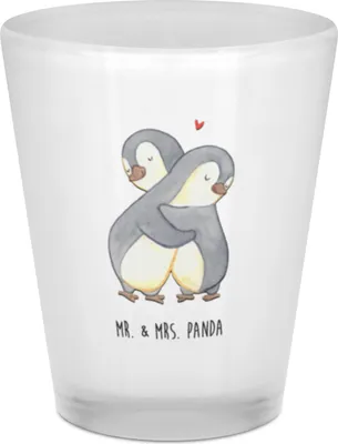 Produktbild von Mr. & Mrs. Panda Schnapsglas Pinguine Kuscheln - Transparent - Geschenk, Stamper, Mitbringsel, für Freundin, Valentinstag, Gläschen, Pinnchen, Shot Glas, Hocheitstag