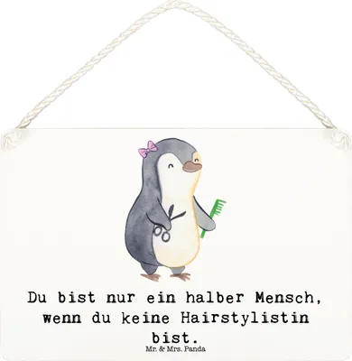 Produktbild von Mr. & Mrs. Panda holzbild Hairstylistin Herz DIN A6 - Weiß - Geschenk, Türschild, Beruf, Witzig, Friseursalon, Spruch, Schild, wandtafel, kleine aufmerksamkeit, Lustig