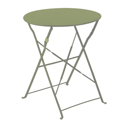 A green folding table on a white background.