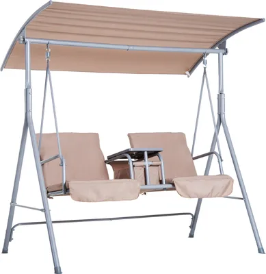 Produktbild von Outsunny Hollywoodschaukel Gartenschaukel Schaukel 2-Sitzer mit Sonnendach Beige 170 x 110 x 165cm