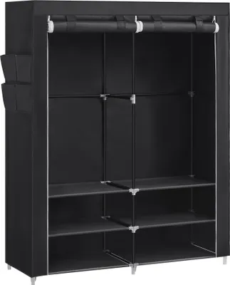Produktbild von SONGMICS Stoffschrank, Kleiderschrank, 2 Hängefächer, mit Ablagen, 4 Seitentaschen, schwarz