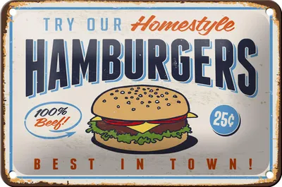 Produktbild von Blechschild Retro 18x12cm hamburgers best in town