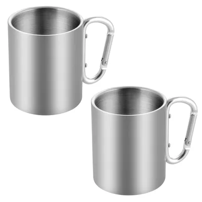 Produktbild von 2x Thermobecher Edelstahl 280 ml mit Karabiner Trinkbecher Doppelwandig Isolierbecher Kaffee Thermo Tasse Edelstahlbecher