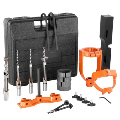 Image de Kit de travail du bois - Outil à mortaiser et à tenonner - 4 mèches à modèle - Ciseau à bois pour trous carrés - Kit de positionnement pour mèches de table - 5 douilles - Mortaiseuse à mortaiser et à tenonner pour le travail du bois.