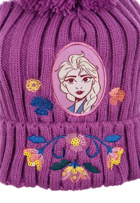 Produktbild von Frozen - Die Eiskönigin Elsa Kinder Mädchen Winter-Mütze Strick Bommelmütze, Farbe:Lila, Größe:54
