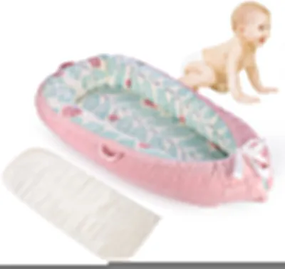 Image de Nid d'ange avec matelas, lit portable pour nouveau-né de 0 à 24 mois, doux, lavable en machine, léger(Fleur / Rose)