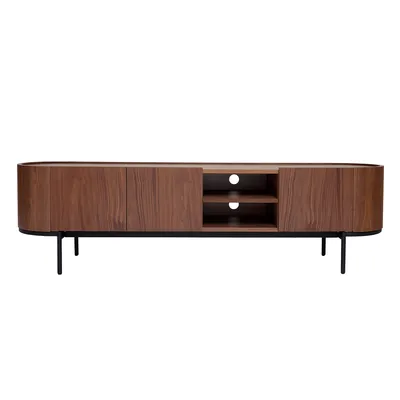 Produktbild von Miliboo - Design-TV-Möbel aus dunklem Walnussfurnier und schwarzem Metall mit Stauraum B180 cm SKYE