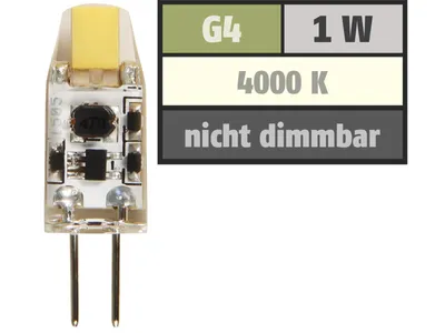 Zdjęcie produktu dla Lampa LED z trzonkiem McShine "Silicia COB", G4, 12V, 1W, 110 lm, biała