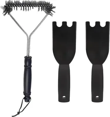 Produktbild von Grillbürstenset mit 1 Grillreinigungsbürste - 2 Grillschaufeln - Universal Grillabschaber - einfache Reinigung - ShopFlot