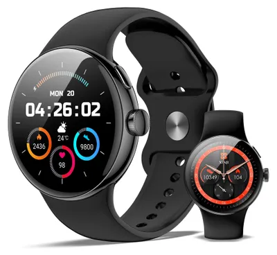 Produktbild von XINJI N2 Smartwatch Schwarz mit AMOLED Display Schlafmonitor und 128MB Speicher, Bluetooth 5.2 Fitnessuhr mit 3ATM und Drehknopf