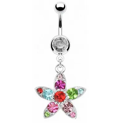 Produktbild von Taffstyle Bauchnabelpiercing Bauchnabelpiercing Multi Kristall Blumen Anhänger, Clear - Rainbow
