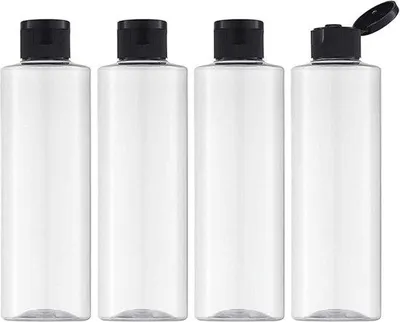 Obrázek produktu pro Průhledné opakovaně použitelné cestovní lahvičky na kosmetiku s nálevkou, 200 ml, sada 4 kusů.