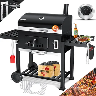 Produktbild von KESSER® Grill Grillwagen XXL Holzkohlegrill mit Deckel, Rädern, Edelstahl-Griff, Grillrost und Thermometer Holzkohle kohlegrill Wagen groß Kohle BBQ Barbeque Camping, Terrasse, Garten