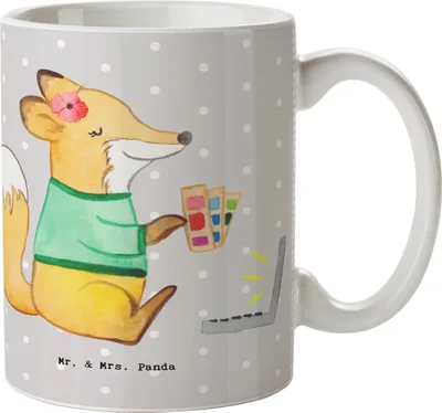 Produktbild von Mr. & Mrs. Panda Tasse Mediengestalterin Herz - Grau Pastell - Geschenk, Mediengestalter, Becher, Kreativ, Trinkbecher, Designer, Kaffeetasse, Teetasse, Pott