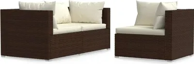 Produktbild von vidaXL 3-tlg. Garten-Lounge-Set mit Auflagen Braun Poly Rattan