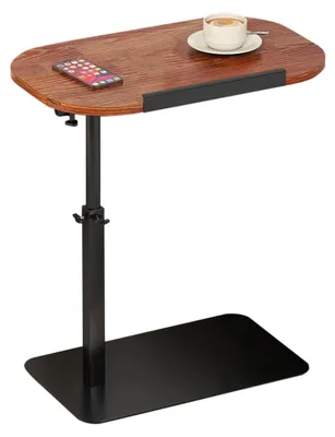 Image de Table d'appoint d'extérieur en forme de C, réglable en hauteur - Table pliante pour canapé et lit - Structure en métal - Plateau en bois - Gain de place - Couleur : bois naturel