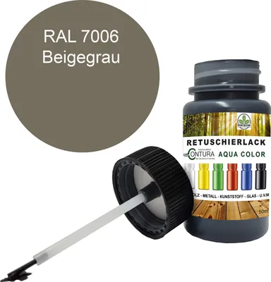 Produktbild von Reparaturlack Lackstift RAL Lack Pinselflasche 50ml. Farbe Holz Metall Möbel Auto Bad Retuschierlack - RAL 7006 Beigegrau