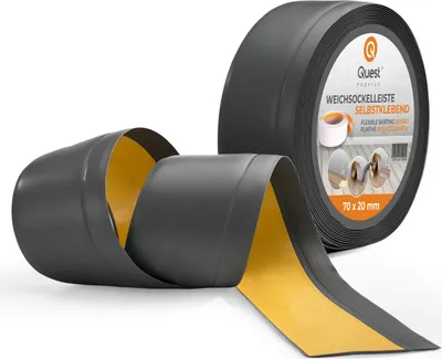 Produktbild von QUEST Weichsockelleiste Selbstklebend 70x20mm, 25m, PVC Sockelleiste, Breite Knickleiste für Wände, Boden, Flexibel, Dekorativ, UV-beständig, dunkelgrau