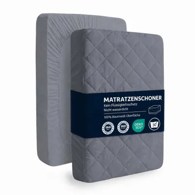 Produktbild von Grauer gesteppter Matratzenschoner, 100% Baumwolle, Matratzenbezug für Einzel- / Doppel- / Kingsize-Betten 160x200 cm