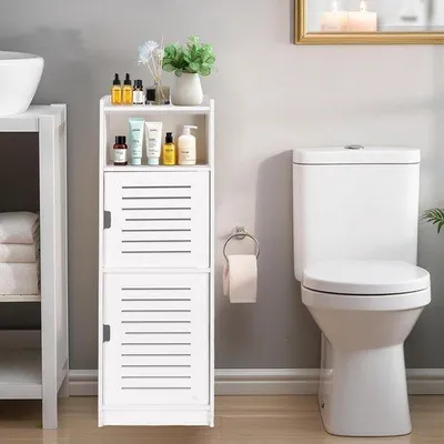 Image de Porte-papier toilette - Meuble de rangement compact pour petits espaces - 74 cm (H) x 24 cm (L) x 19,8 cm (P)