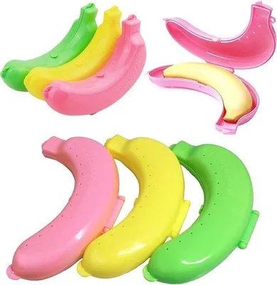 Produktbild von Famanu Set von 3 Bananenboxen – Bunte Kunststoff-Bananentrommeln – Gelb, Grün und Rosa